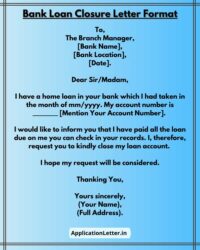 personal loan closing application letter sample